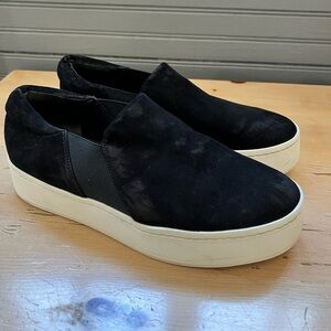 Vince Shoes Womens 7.5 M Warren Casual Slip On Platform Sneakers Black Leather